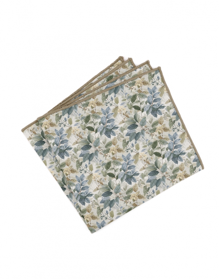 HORIZON - FLORAL LINEN POCKET SQUARE - BEIGE, GREEN & TEAL
