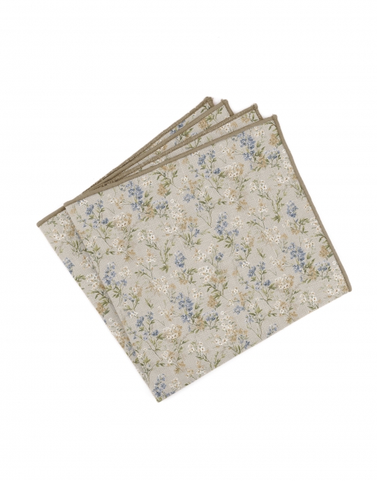 MIRAGE - BLOEMEN LINNEN POCHET - BEIGE, BLAUW & GROEN
