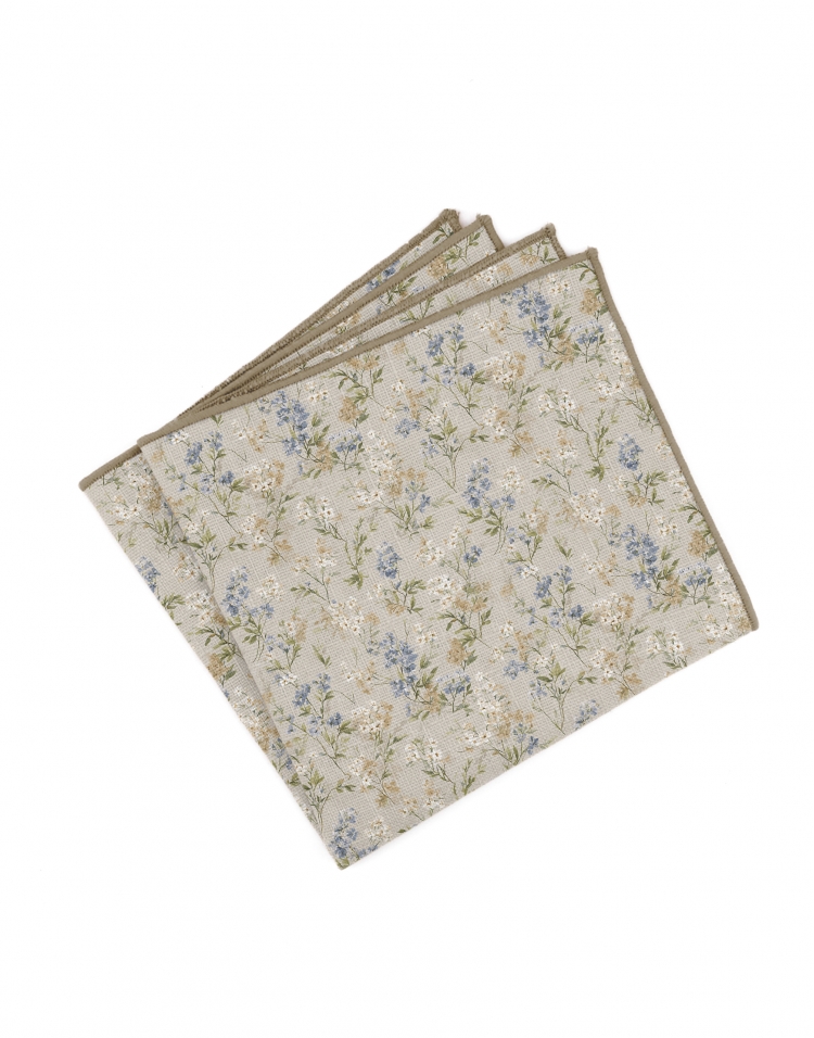 MIRAGE - POCHETTE FLEURIE EN LIN - BEIGE, BLEU & VERT