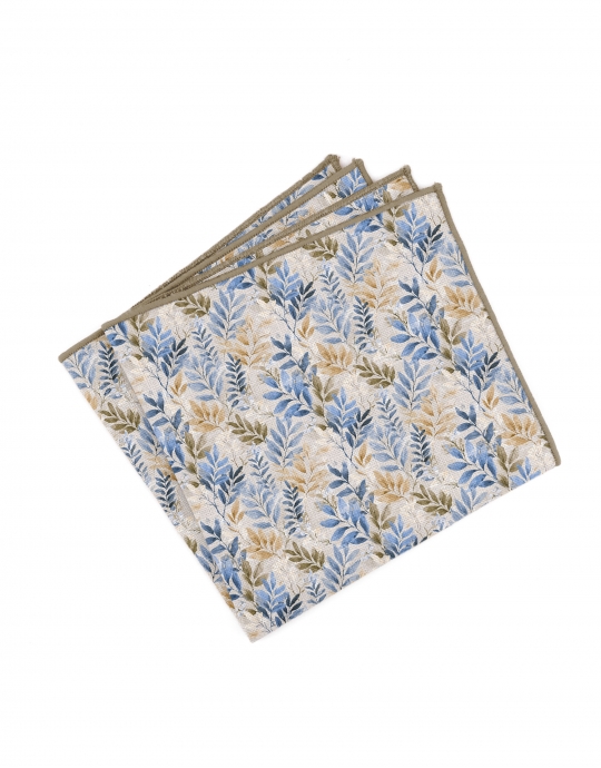 ECHO - POCHETTE FLEURIE EN LIN - BLEU & BEIGE