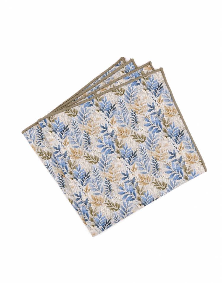 ECHO - POCHETTE FLEURIE EN LIN - BLEU & BEIGE