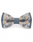 SERENE - NOEUD BICOLORE FLEURI EN LIN - BEIGE & BLEU