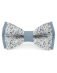 TENDER - BICOLOR FLORAL LINEN BOW TIE - BEIGE & BLUE