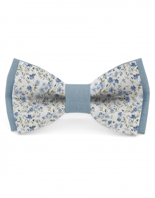 TENDER - BICOLOR FLORAL LINEN BOW TIE - BEIGE & BLUE