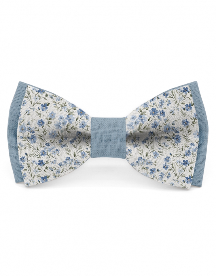 TENDER - BICOLOR LINNEN BLOEMEN STRIK - BEIGE & BLAUW