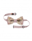 DAWN - BICOLOR FLORAL LINEN BOW TIE - PINK & BEIGE