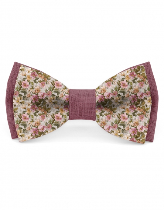 SOLACE - BICOLOR FLORAL LINEN BOW TIE - PINK & GREEN