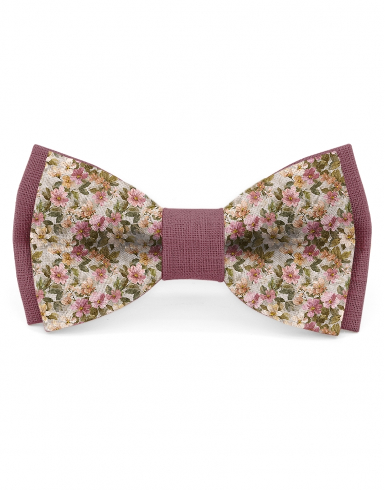 SOLACE - BICOLOR FLORAL LINEN BOW TIE - PINK & GREEN