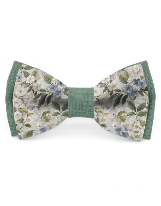 FLOW - BICOLOR FLORAL LINEN BOW TIE - BEIGE & GREEN