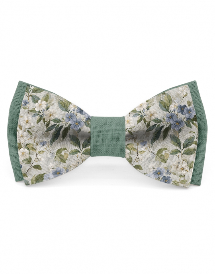 FLOW - NOEUD BICOLORE FLEURI EN LIN - BEIGE & VERT