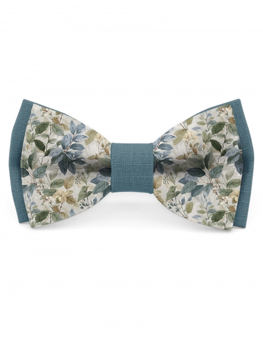 HORIZON - BICOLOR FLORAL LINEN BOW TIE - BEIGE & GREEN