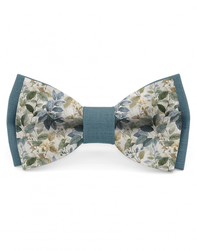 HORIZON - NOEUD BICOLORE FLEURI EN LIN - BEIGE & VERT