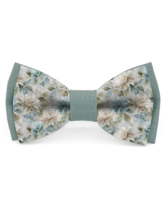 QUIET - NOEUD BICOLORE FLEURI EN LIN - BEIGE & VERT