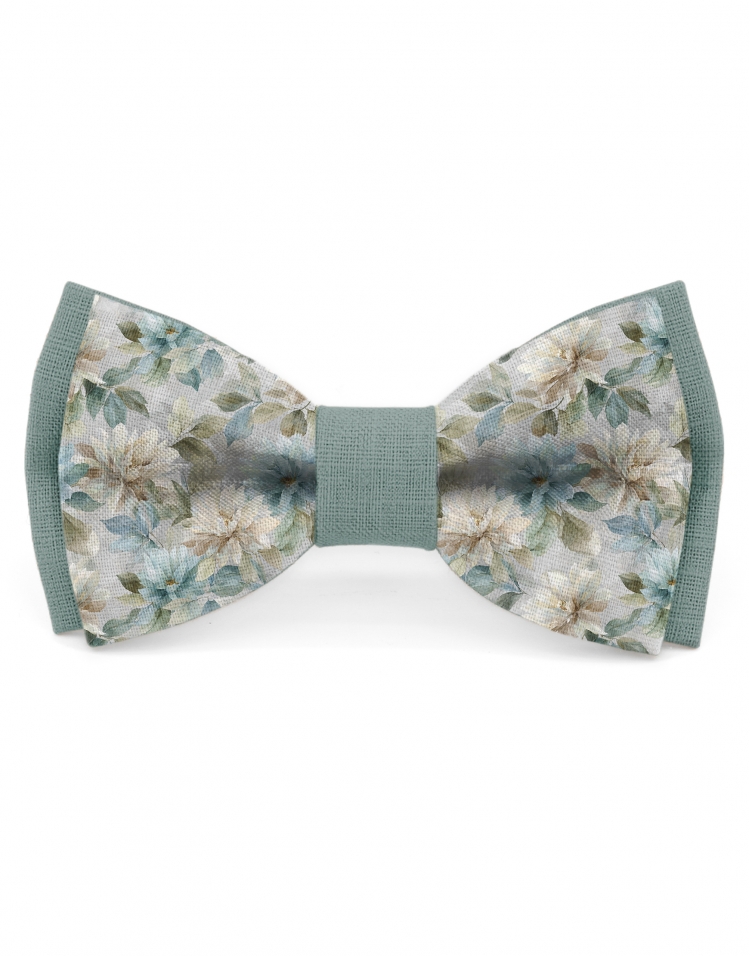 QUIET - NOEUD BICOLORE FLEURI EN LIN - BEIGE & VERT