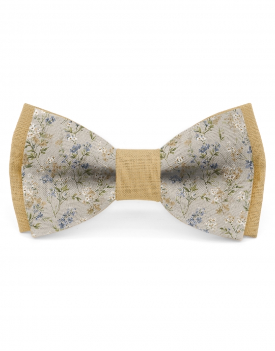 MIRAGE - BICOLOR FLORAL LINEN BOW TIE - BEIGE & BLUE