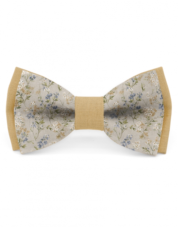 MIRAGE - BICOLOR FLORAL LINEN BOW TIE - BEIGE & BLUE