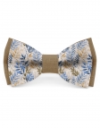 ECHO - BICOLOR FLORAL LINEN BOW TIE - BEIGE & BLUE