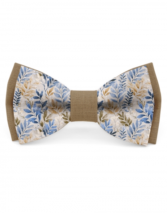 ECHO - NOEUD BICOLORE FLEURI EN LIN - BEIGE & BLEU