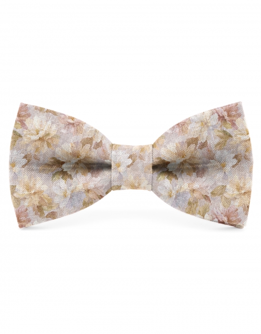 AURA - FLORAL LINEN BOW TIE - BEIGE & TERRACOTTA