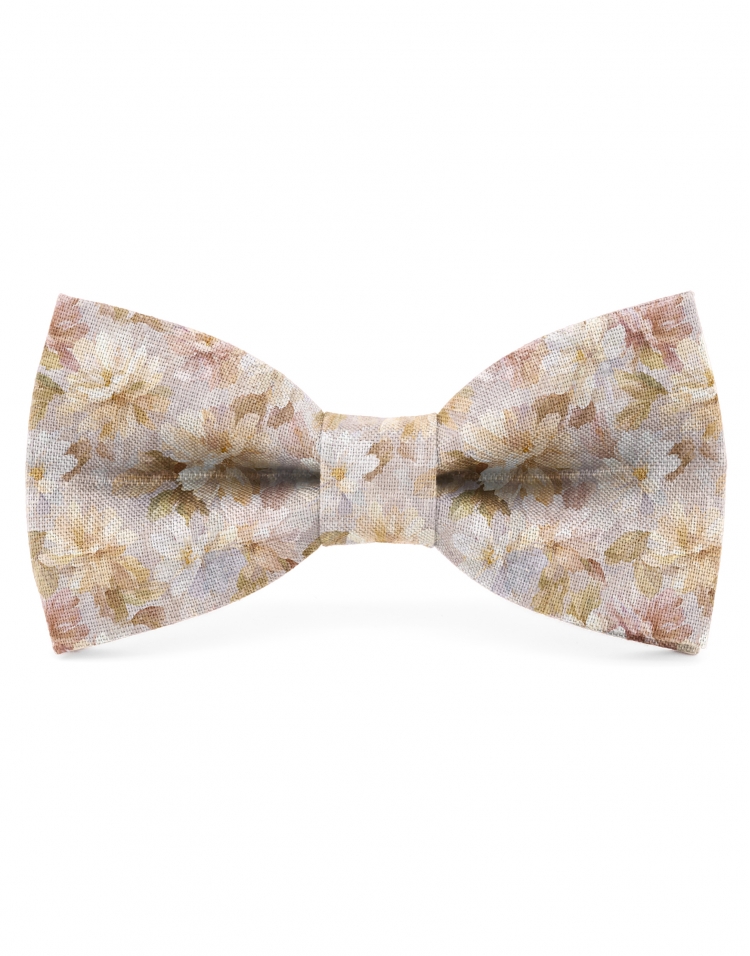 AURA - FLORAL LINEN BOW TIE - BEIGE & TERRACOTTA