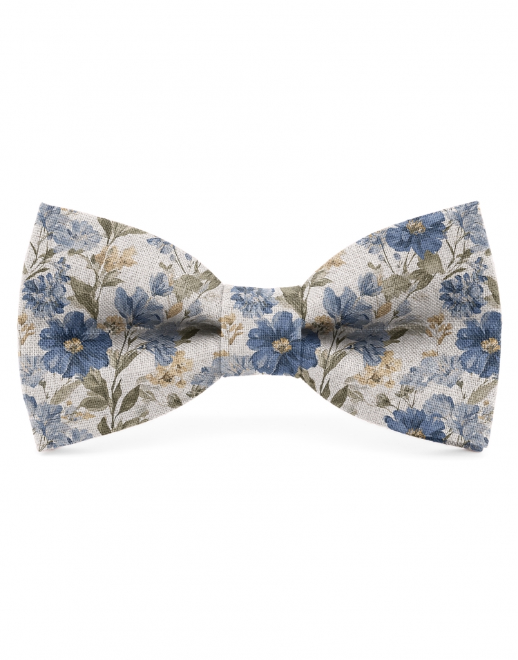 WONDER - LINNEN BLOEMEN STRIK - BEIGE, BLAUW & KAKI