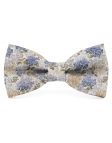 SERENE - NOEUD PAPILLON FLEURI EN LIN - BEIGE & BLEU