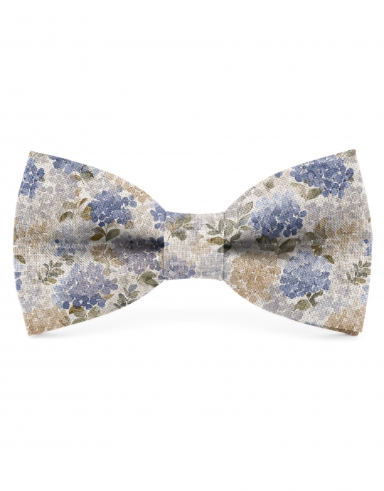 SERENE - FLORAL LINEN BOW TIE - BEIGE & BLUE