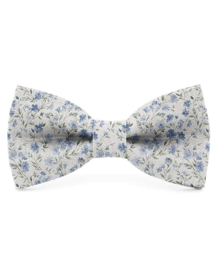 TENDER - NOEUD PAPILLON FLEURI EN LIN - BEIGE, BLEU & VERT