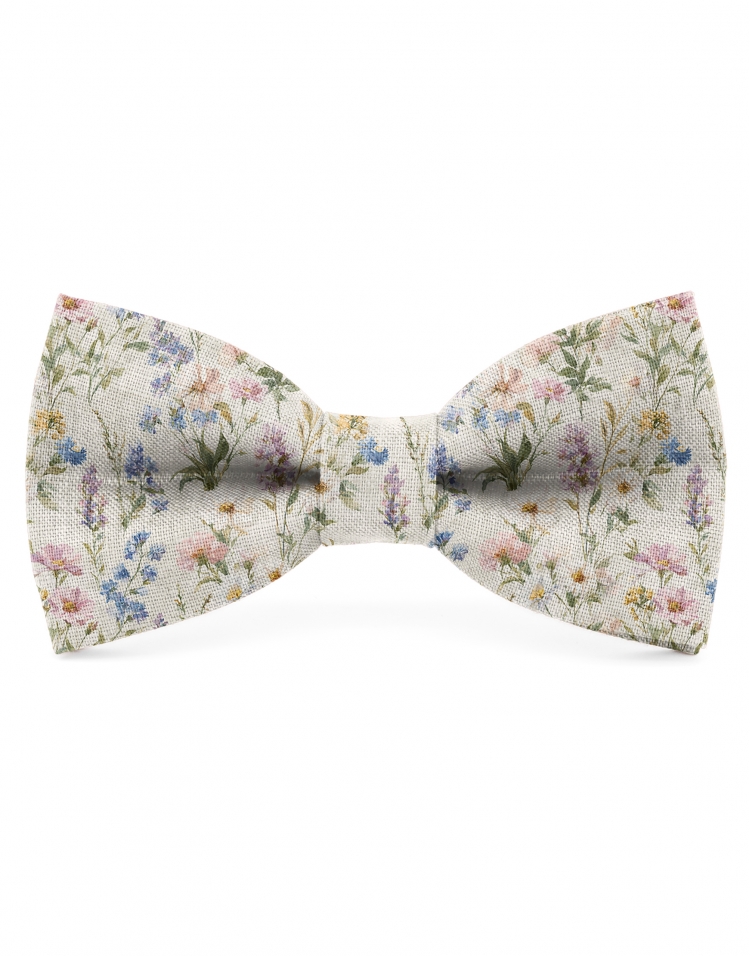 BLISS - NOEUD PAPILLON FLEURI EN LIN - BEIGE, VERT, ROSE & BLEU