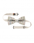 BLISS - FLORAL LINEN BOW TIE - BEIGE, GREEN, PINK & BLUE