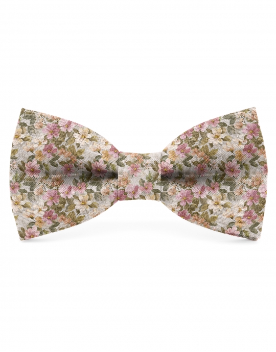 SOLACE - NOEUD PAPILLON FLEURI EN LIN - ROSE, BEIGE & VERT