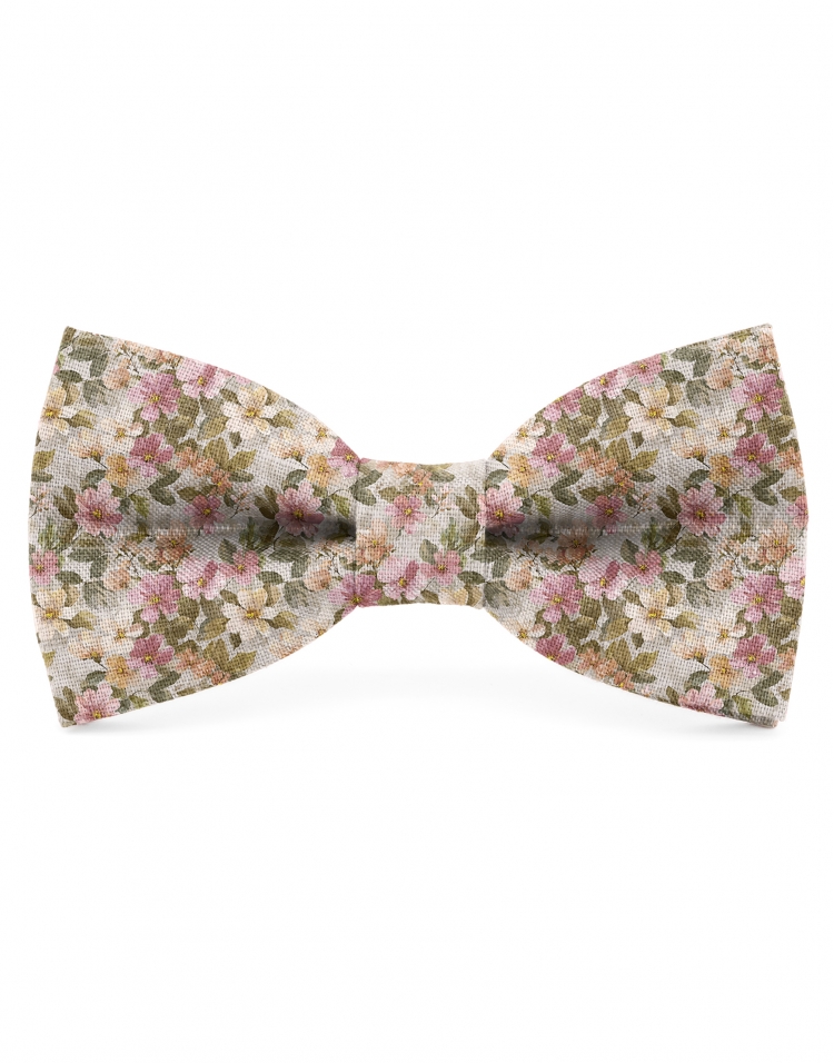 SOLACE - NOEUD PAPILLON FLEURI EN LIN - ROSE, BEIGE & VERT