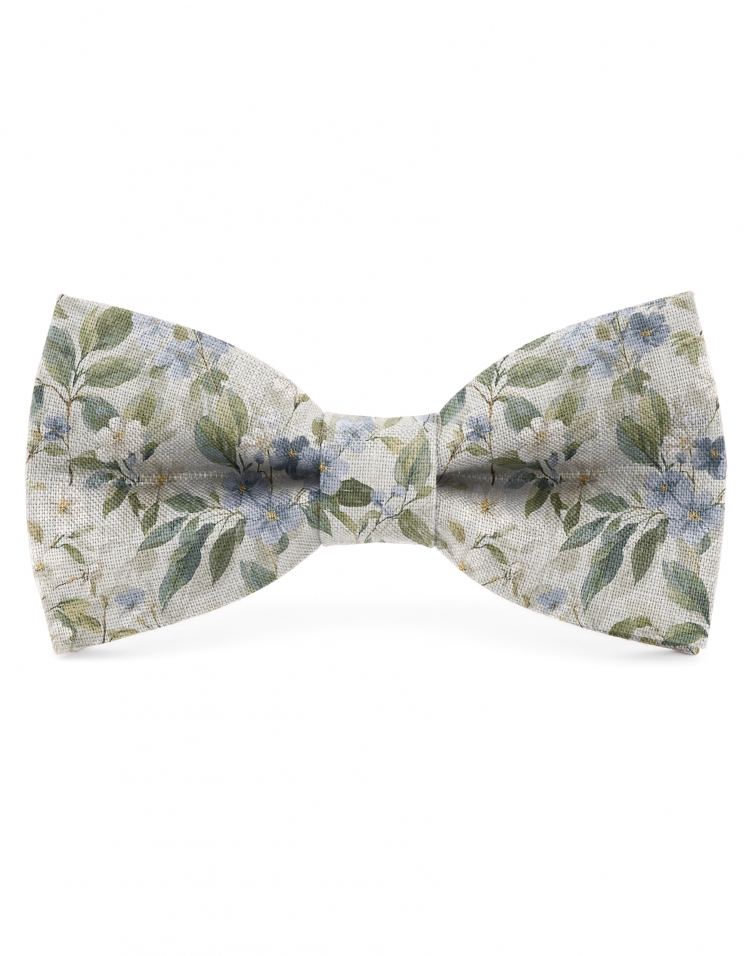 FLOW - NOEUD PAPILLON FLEURI EN LIN - BEIGE, VERT & BLEU