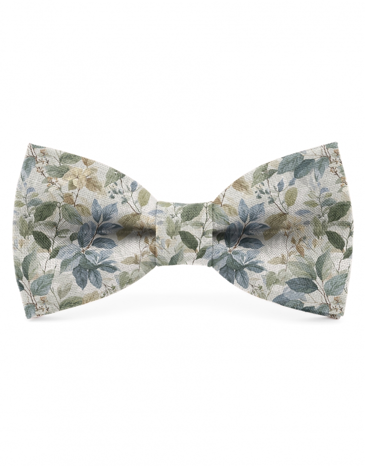 HORIZON - FLORAL LINEN BOW TIE - BEIGE, GREEN & TEAL