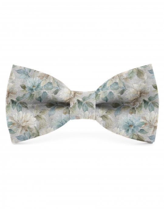 QUIET - FLORAL LINEN BOW TIE - BEIGE & TURQUOISE