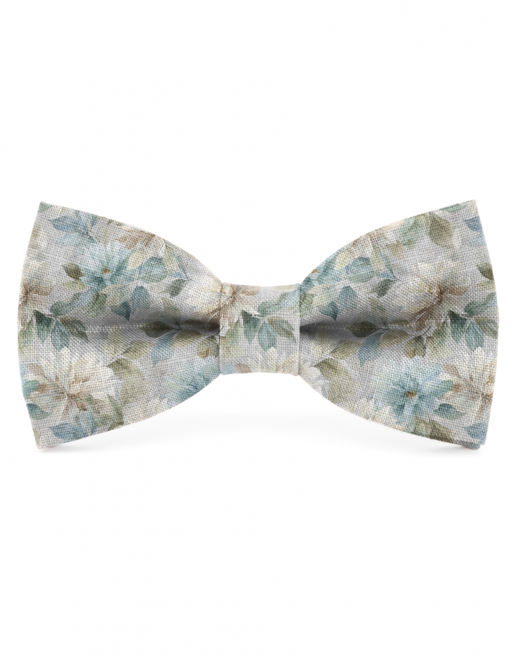 QUIET - NOEUD PAPILLON FLEURI EN LIN - BEIGE & TURQUOISE