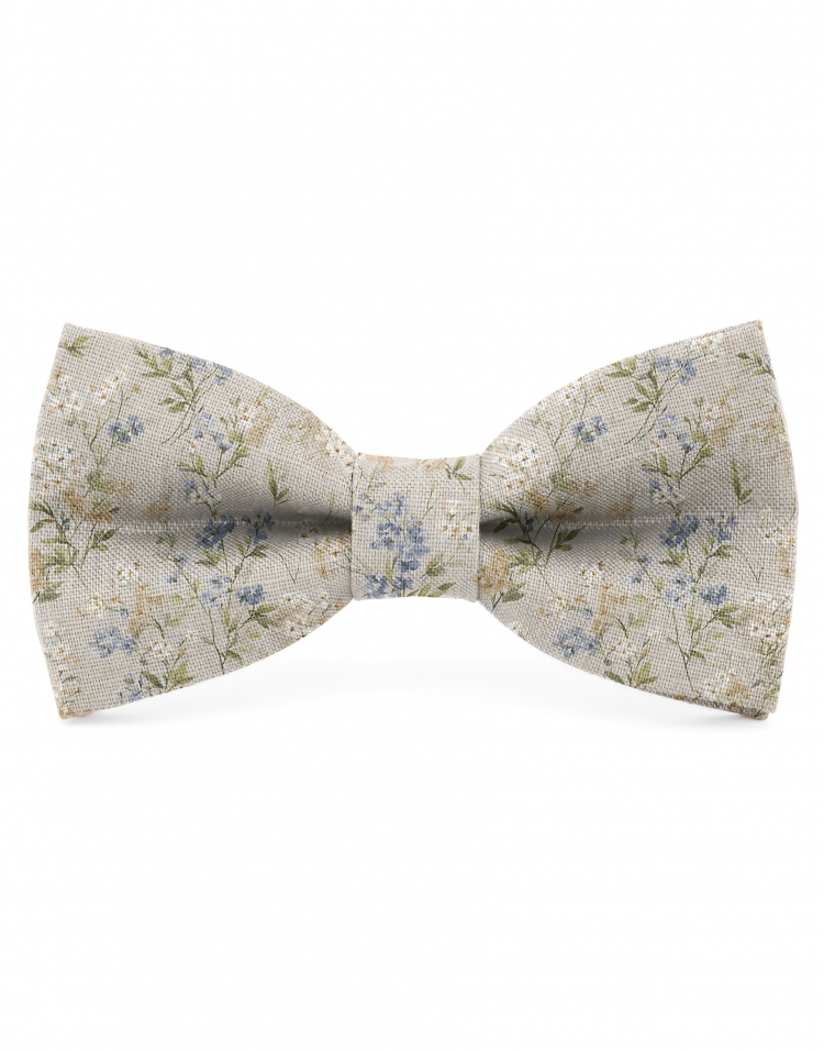 MIRAGE - NOEUD PAPILLON FLEURI EN LIN - BEIGE, BLEU & VERT