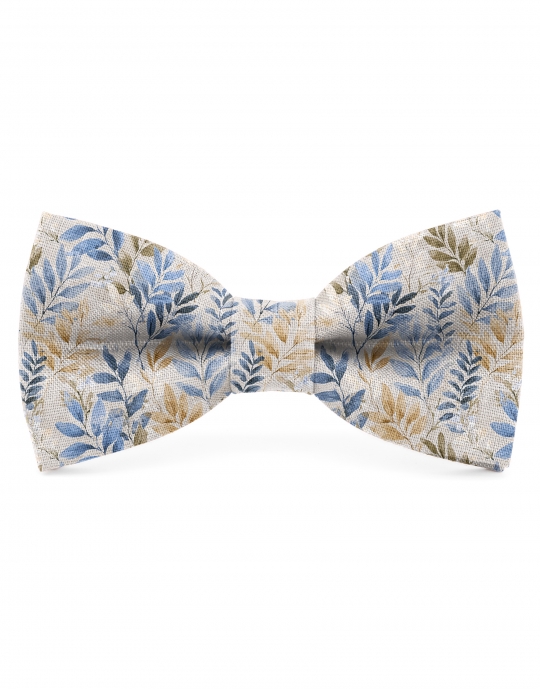 ECHO - NOEUD PAPILLON FLEURI EN LIN - BLEU & BEIGE
