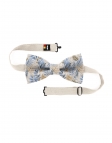 ECHO - NOEUD PAPILLON FLEURI EN LIN - BLEU & BEIGE
