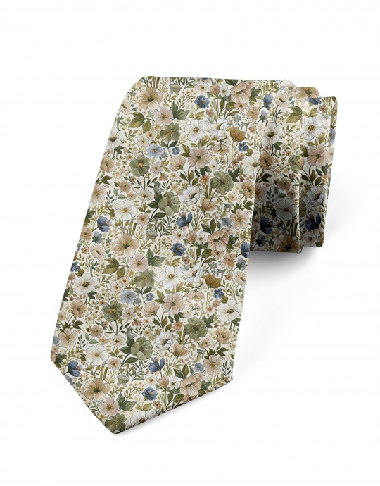 FUREN - FLORAL TIE - BEIGE, KHAKI & SAGE GREEN