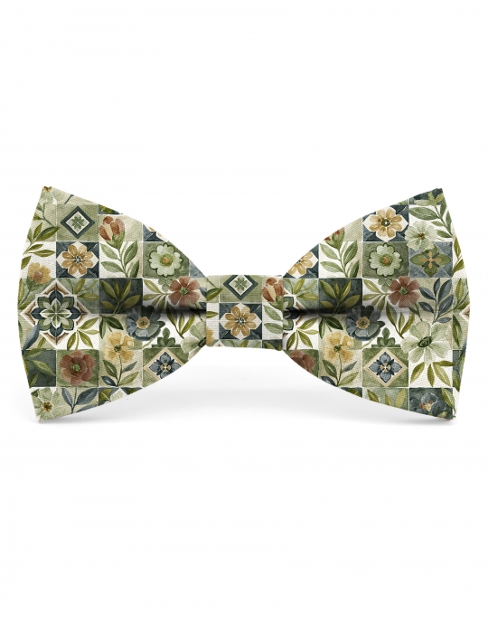 AKAN - FLORAL BOW TIE - CLASSIC - KHAKI & SAGE GREEN