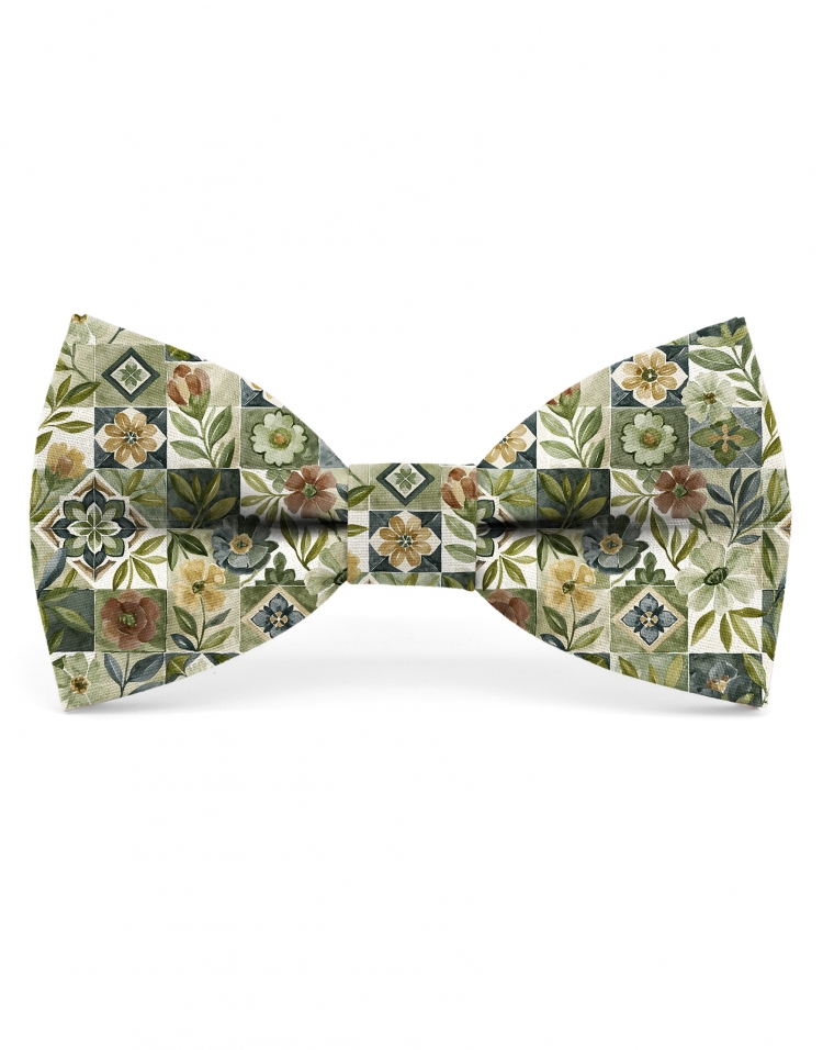 AKAN - NOEUD PAPILLON FLEURI - CLASSIC - VERT KAKI & SAUGE