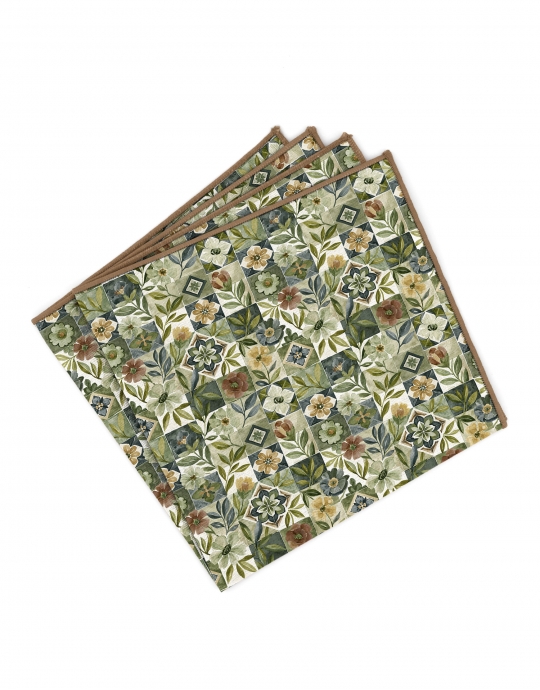 AKAN - FLORAL POCKET SQUARE - KHAKI & SAGE GREEN