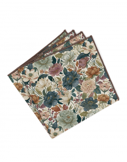 ERIMO - FLORAL POCKET SQUARE - BLUE, RUST, TERRACOTTA & GREEN
