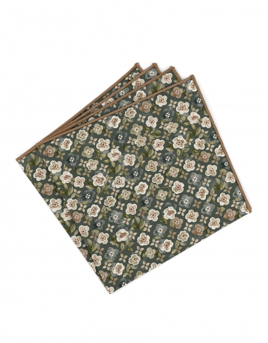 PORO - POCHETTE FLEURIE - VERT KAKI, BEIGE & TERRACOTTA