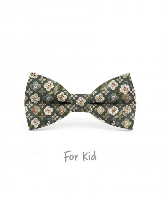 PORO - KID or TEEN BOW TIE - KHAKI GREEN, BEIGE & TERRACOTTA