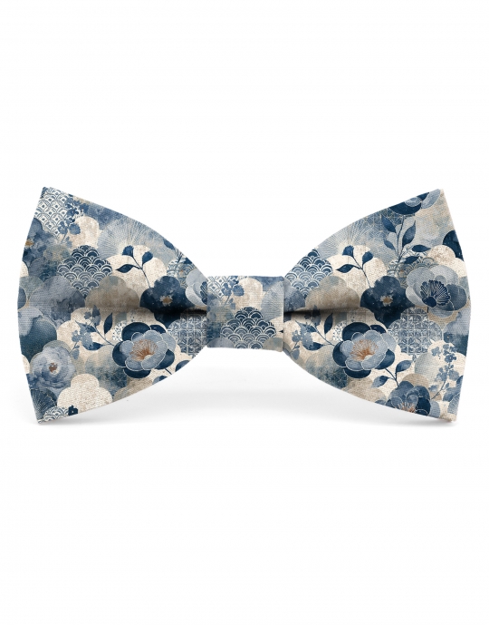 SETANA - FLORAL BOW TIE - CLASSIC - BLUE & BEIGE