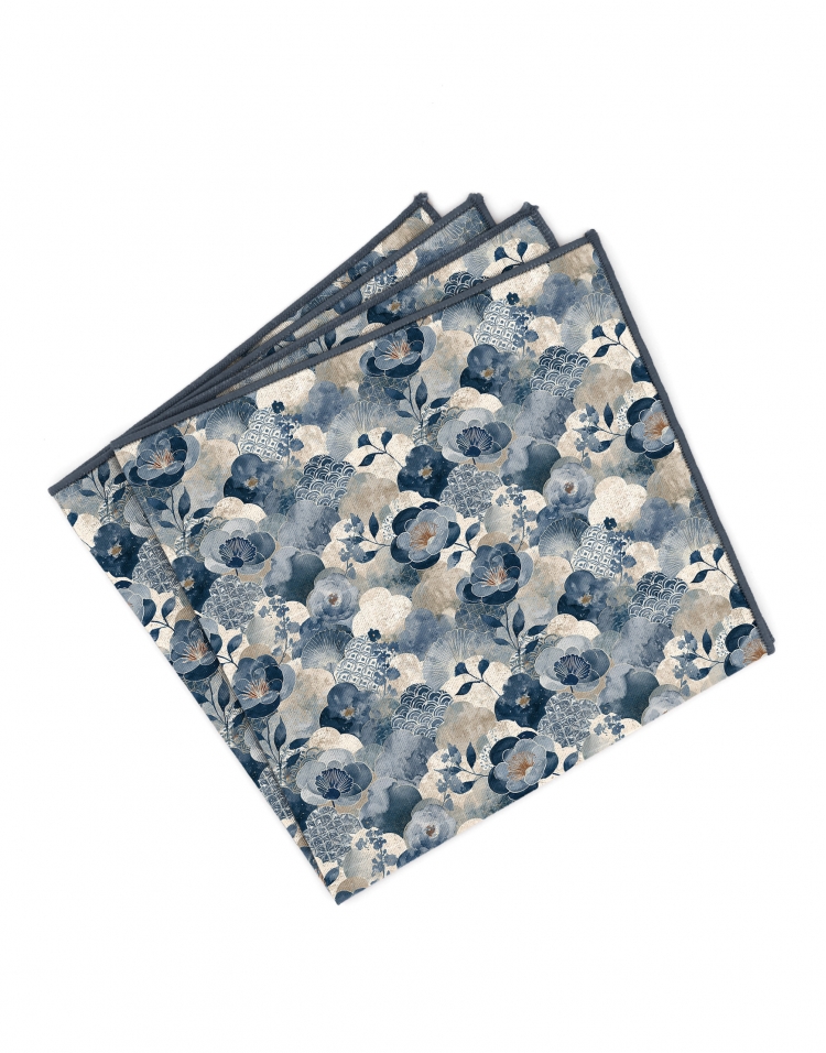 SETANA - POCHETTE FLEURIE - BLEU & BEIGE