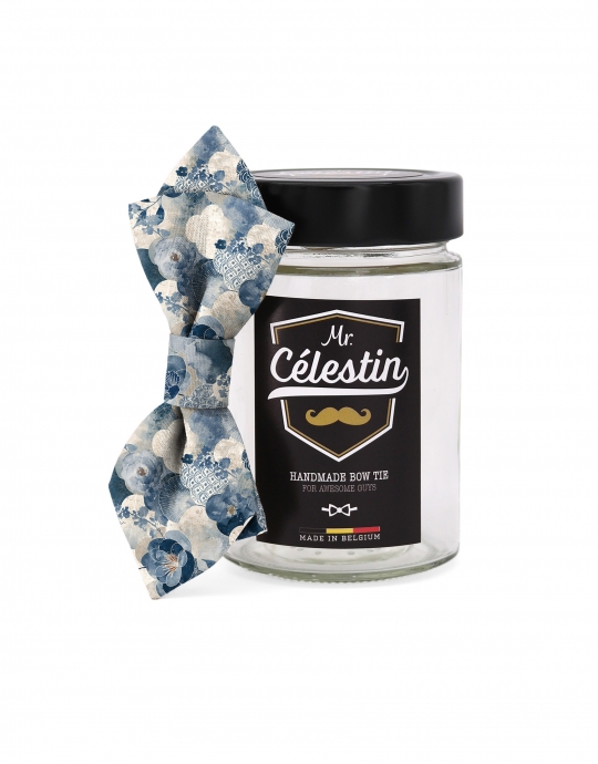 SETANA - FLORAL BOW TIE - DIAMOND - BLUE & BEIGE