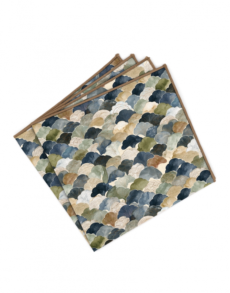KITAMI - POCKET SQUARE - BLUE, BEIGE & KHAKI